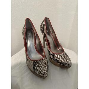 Y2K Guess platform pump snake skin look size 7 high heels red trim
